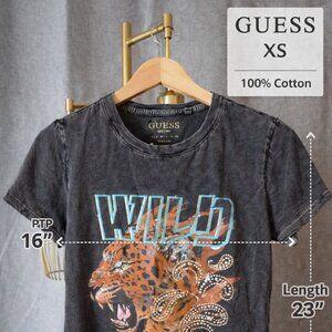 GUESS Wild Graphic Tee – Women’s XS Leopard Tiger Print Acid Wash T-Shirt